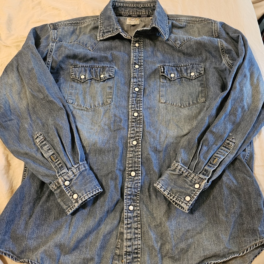 Cinch Shirt Mens Large Blue Modern Fit Denim Pearl Snap Cowboy Rodeo